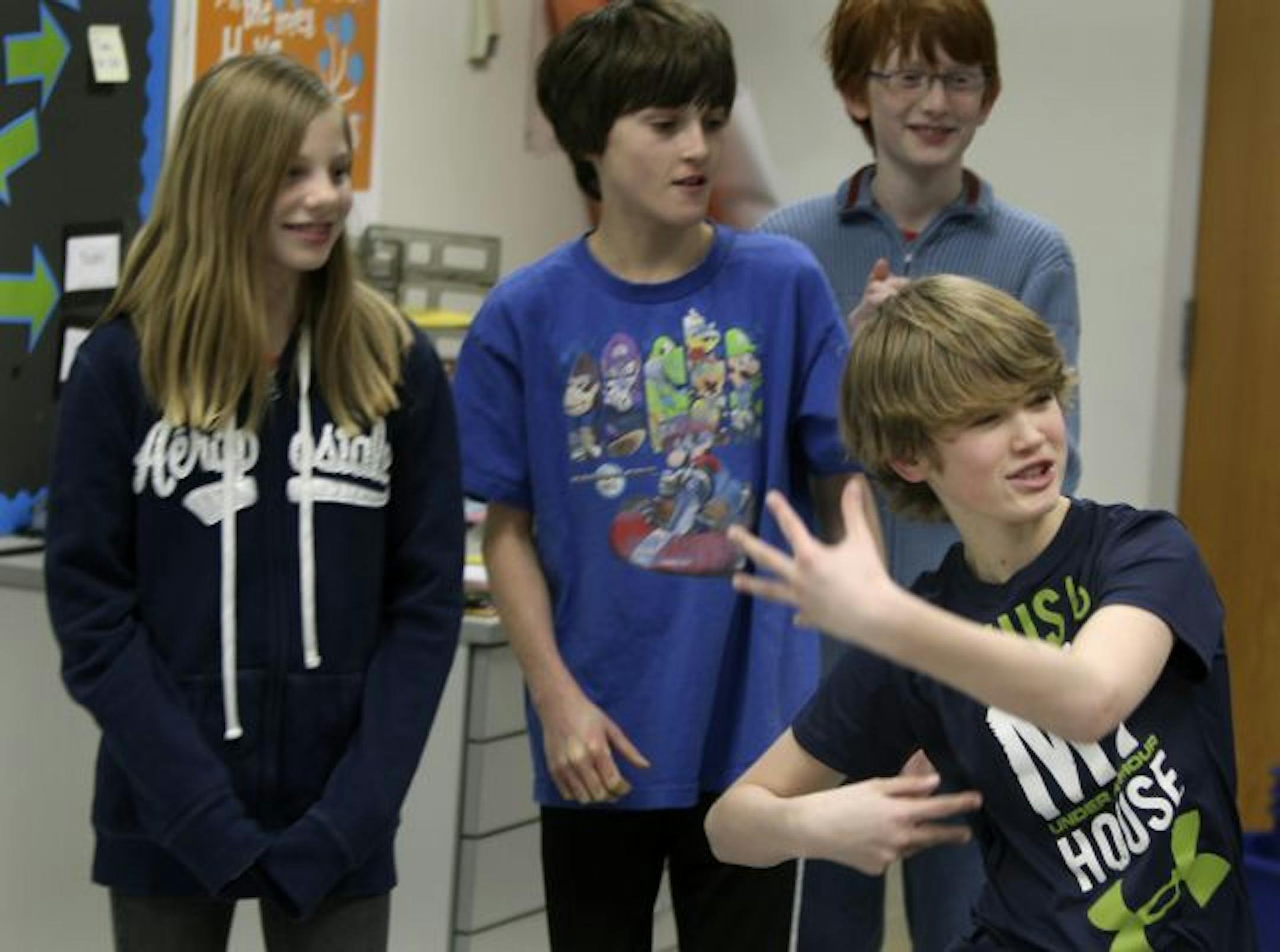 Sixth-graders from Dolan's class acted out parts of a lesson from "Nicollet."