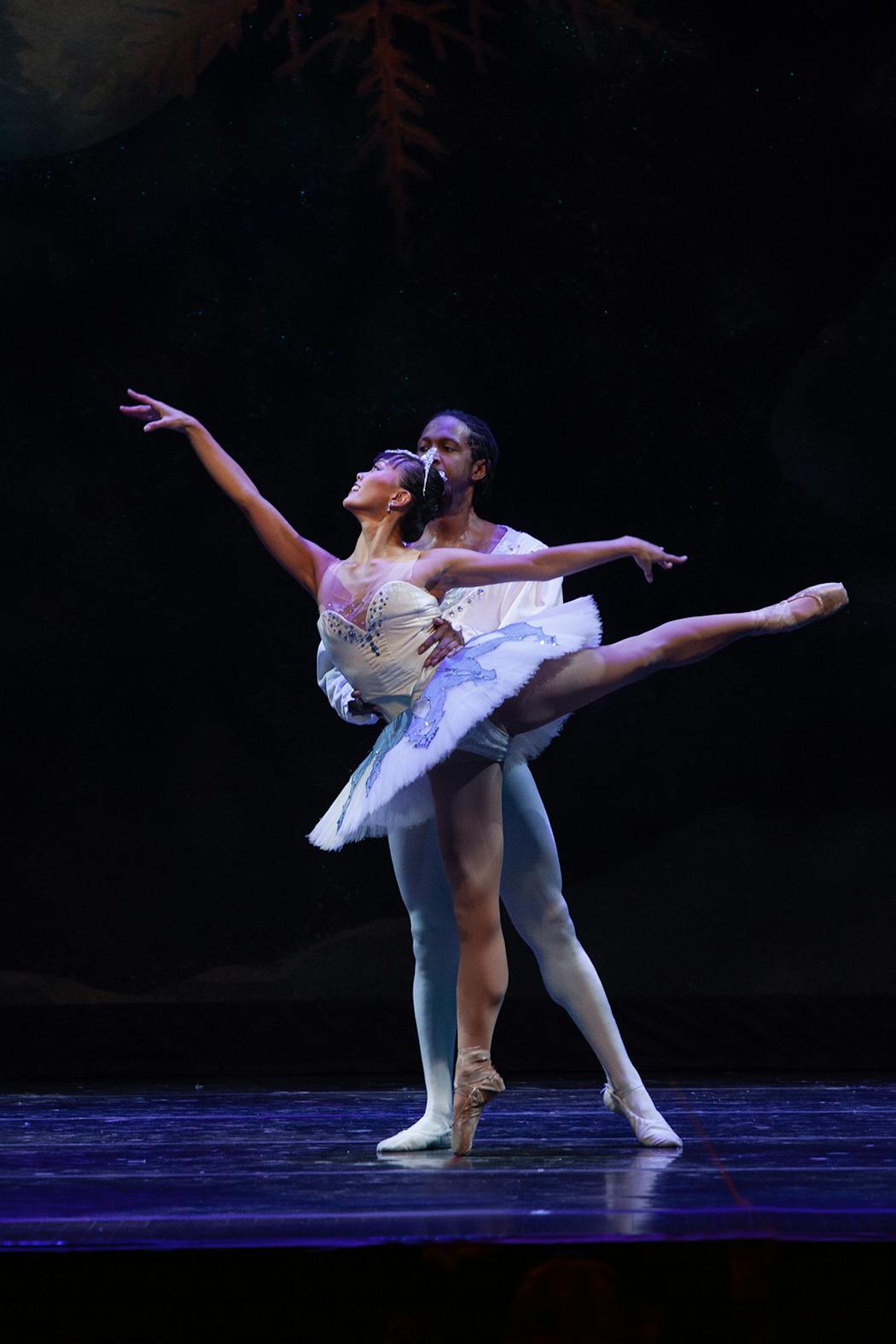 Minnesota Dance Theatre is moving toward skin tone tights and shoes for several roles in 'Loyce Houlton's Nutcracker Fantasy' Sarah Jordan (Queen of Snow) and Jayson Douglas (Cavalier) performed in the 2022 production.