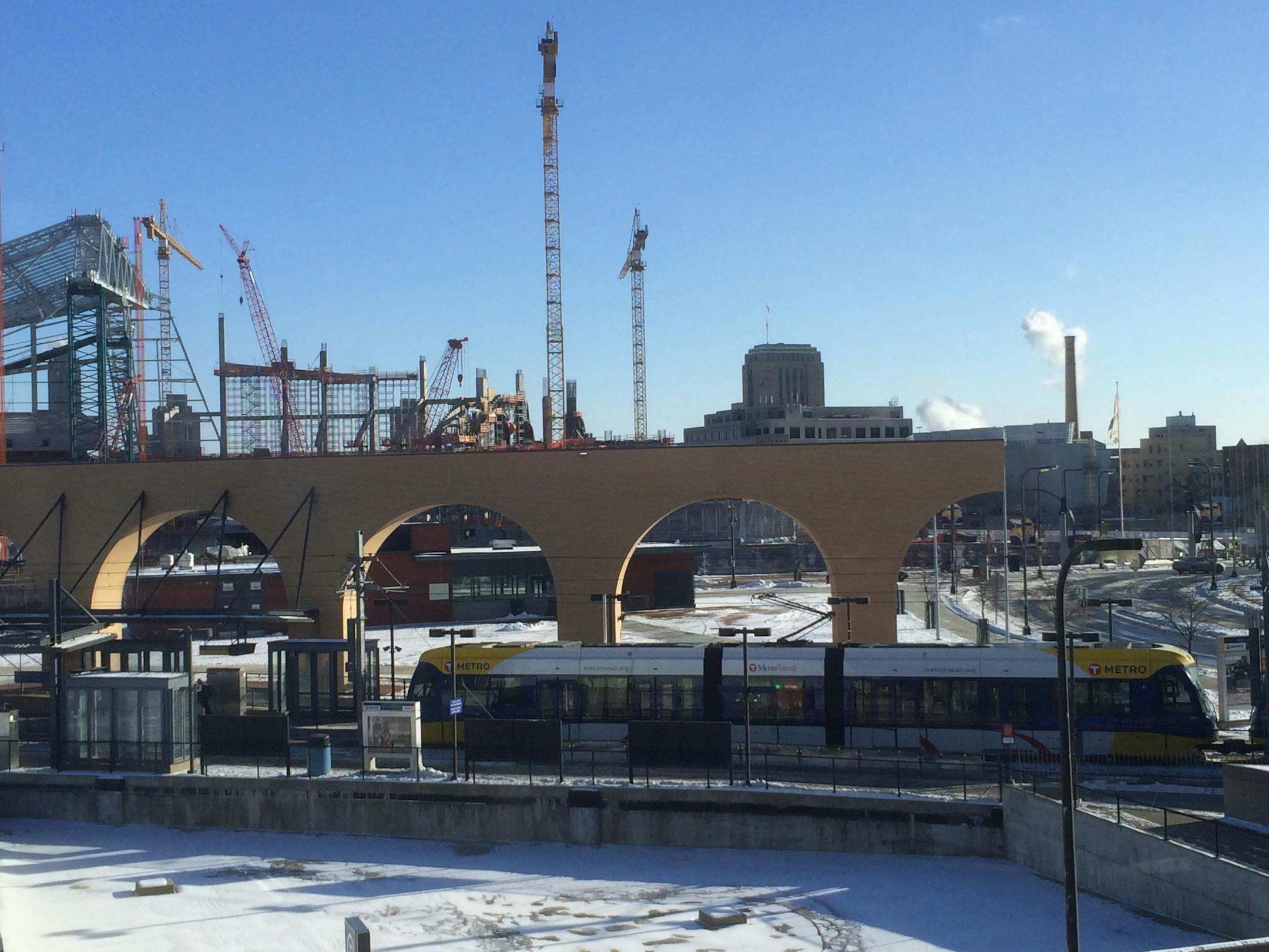 Yes, there will be a roof on the new Vikings stadium upon completion. Until then, light rail riders in downtown Minneapolis will keep rolling by on frigid days such as Sunday and have to imagine the warmth of the 2016 season.