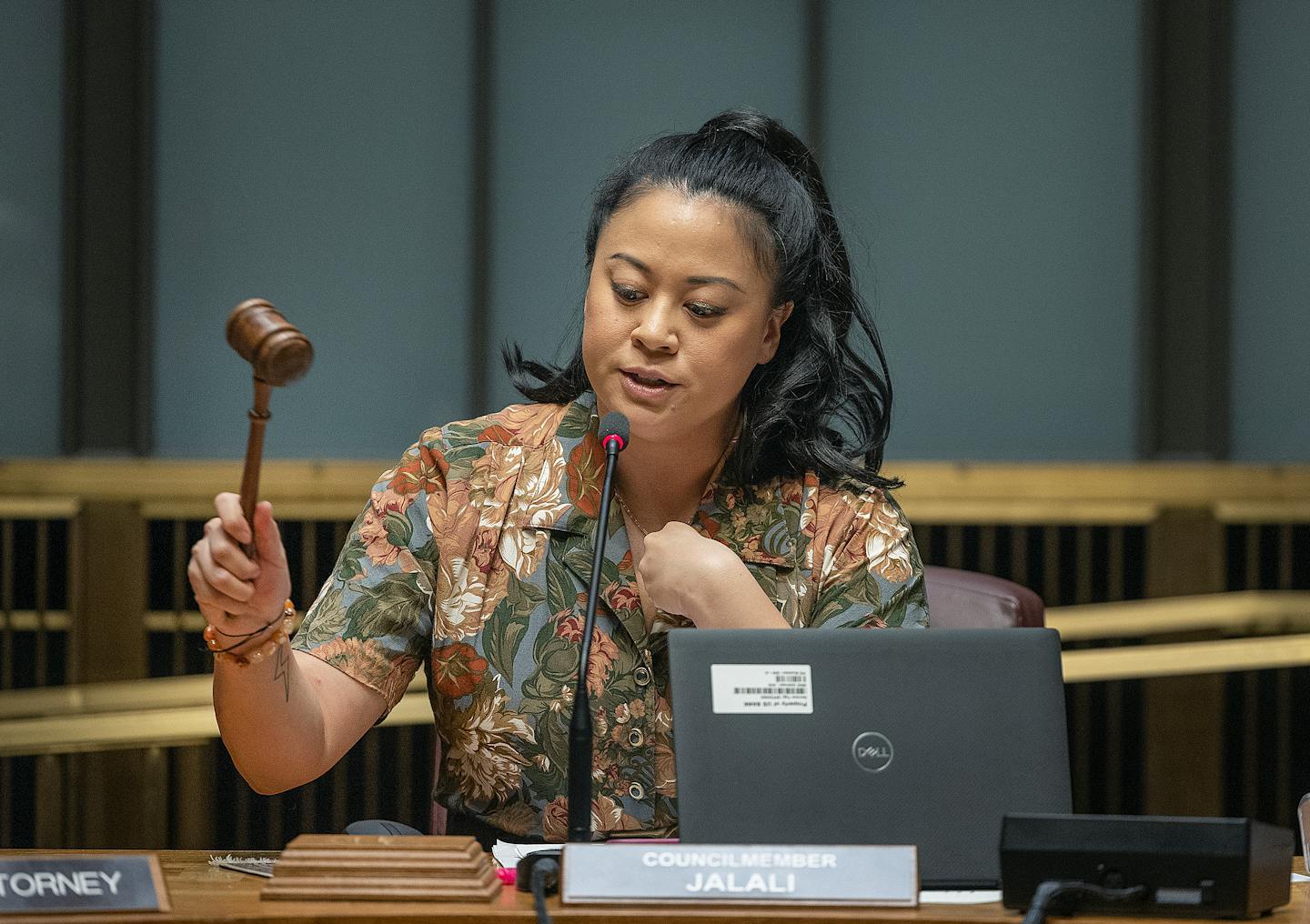 The new St. Paul City Council President Mitra Jalali strikes the gavel after their first meeting is concluded at St. Paul City Hall and Court House in