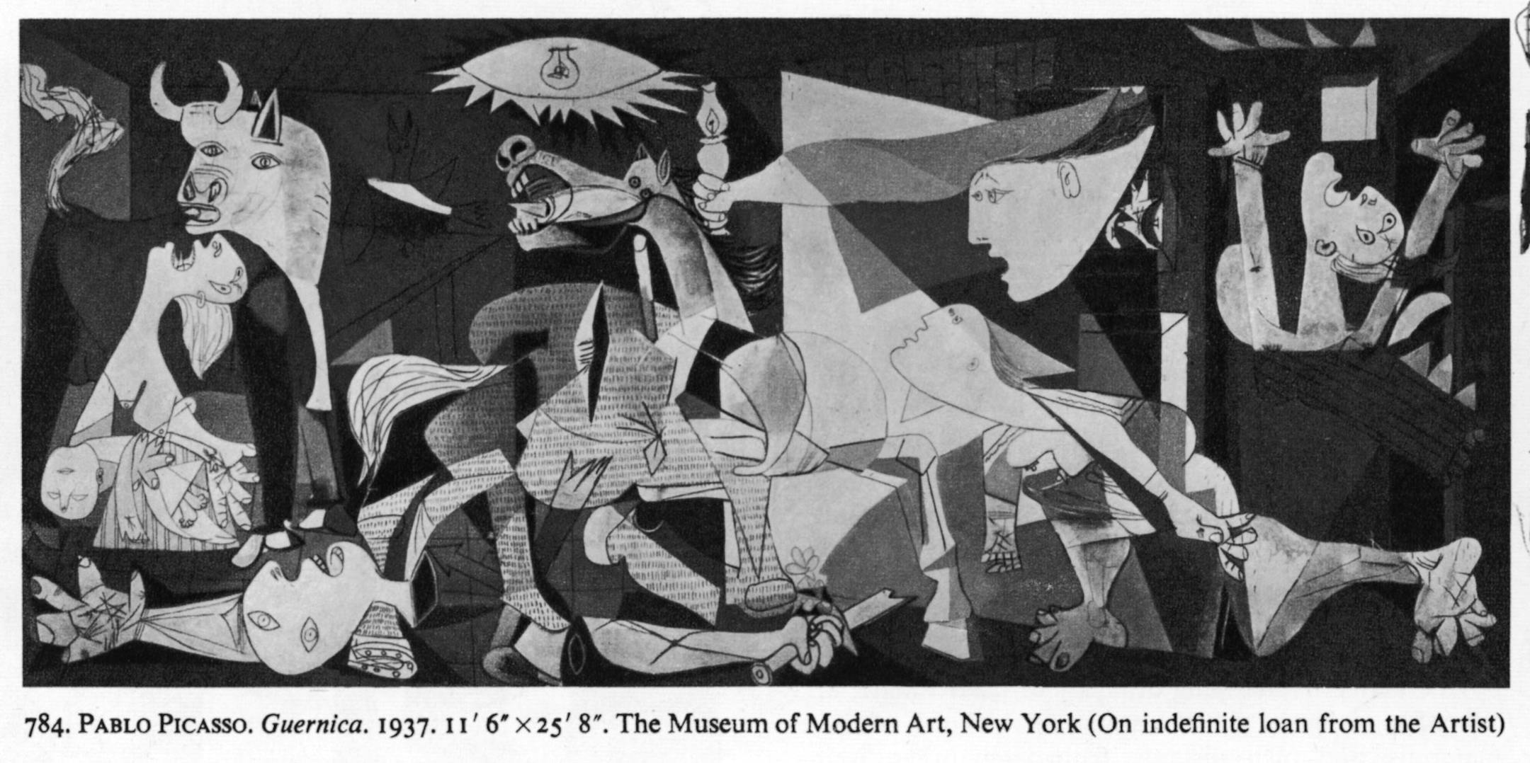 Shown is one of the most famous paintings by Pablo Picasso, "Guernica" 1937. 11'6" x 25'8". The Museum of Modern Art, New York (On indefinite loan from the Artist). File photo.