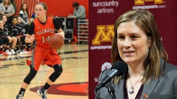 New Gophers women's basketball coach Lindsay Whalen, right, picked up her first recruit with a commitment from Stillwater junior Sara Scalia, who anno