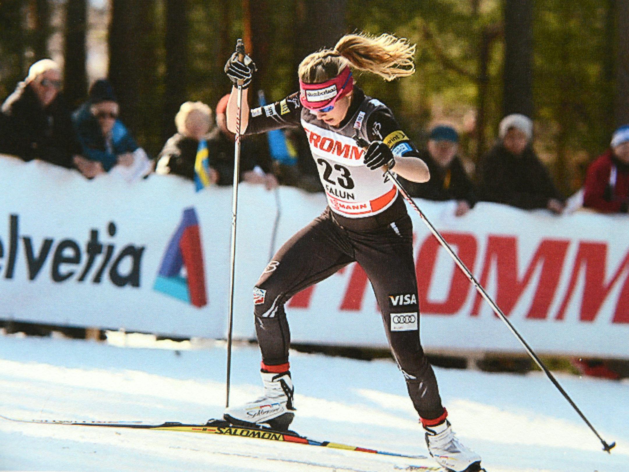 Stillwater U.S. cross country ski champion Jessie Diggins talks about her 39-race, 10-country -5-month championship season. She delayed entering college to compete in international competitions. This is a picture of her in action racing. ] Richard.Sennott@startribune.com Richard Sennott/Star Tribune. , Afton Minn.Tuesday 4/30/13) ** DESK NOTE CREDIT MUST GO TO Faster Skier (cq)