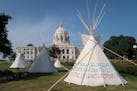 19 teepees were set up throughout grounds of the capitol for a water protector protest against Line 3 and other pipeline projects at the State Capitol