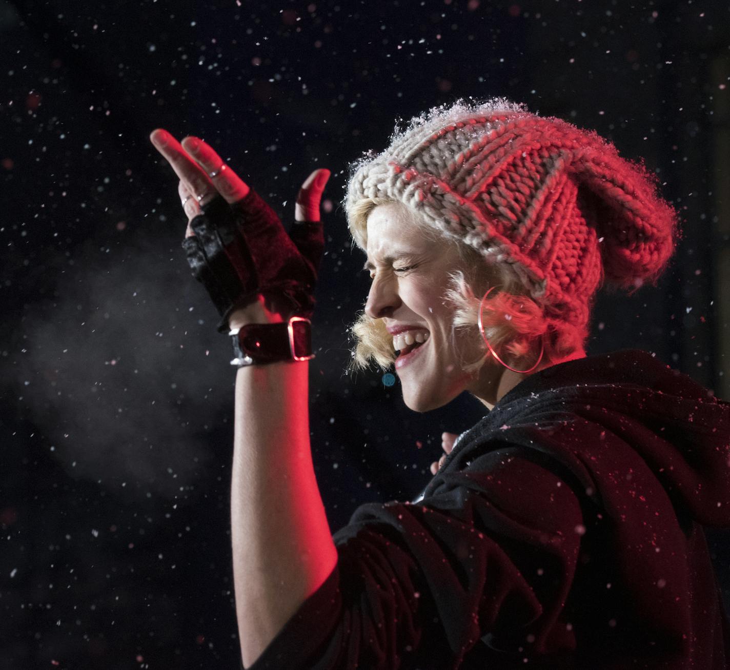Dessa performed in snowfall during the Super Bowl Live series on Jan. 31.