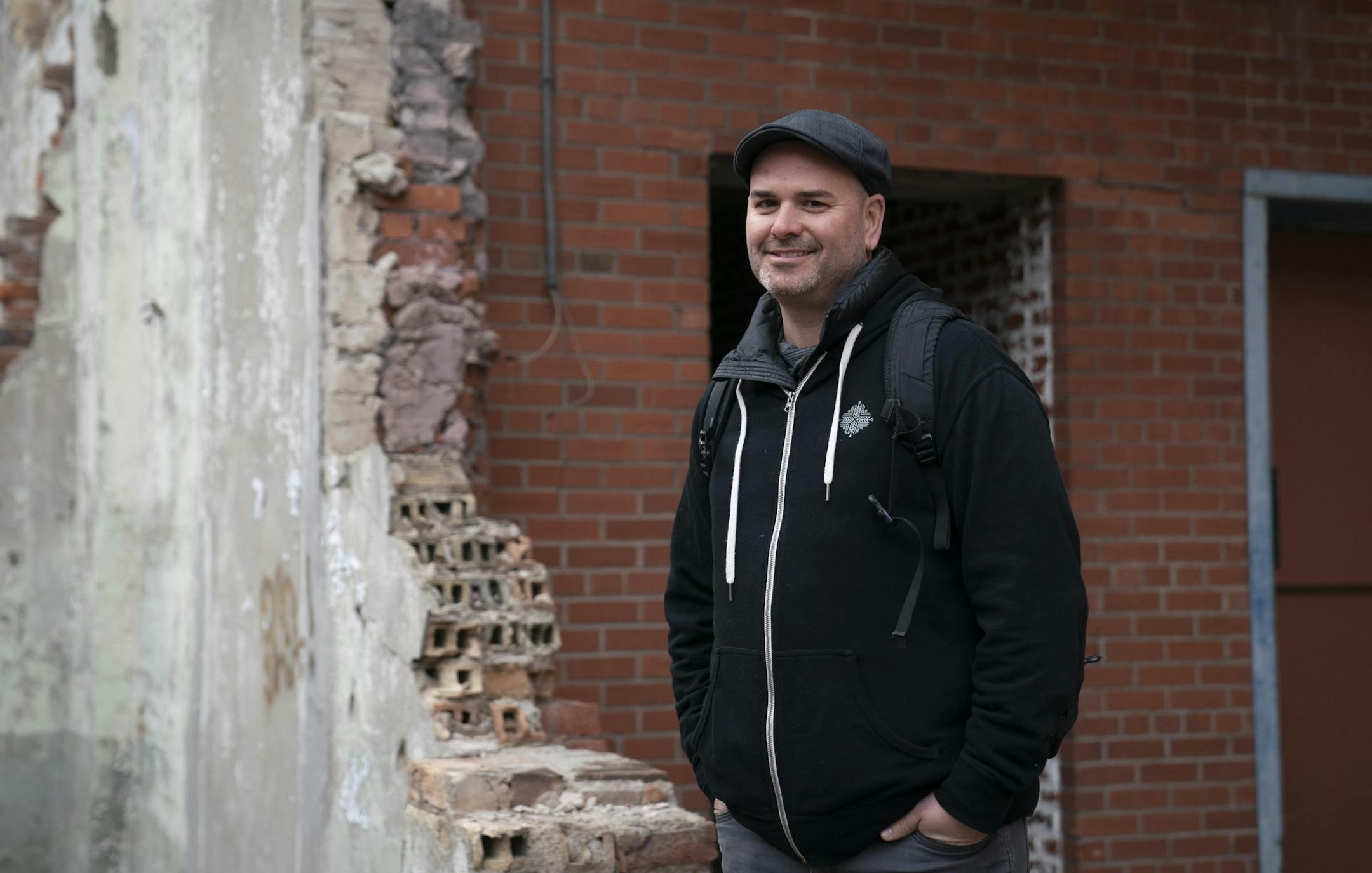 Rob Clapp posed for a photo in front the vacant Hamm's Brewery building he hopes to develop into a interactive artistic park for all in St. Paul, Minn., on Tuesday, November 5, 2019. ] RENEE JONES SCHNEIDER &#xa5; renee.jones@startribune.com