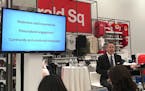 Target CEO Brian Cornell addresses reporters and investors at the Minneapolis-based retailer's new store in Manhattan's Herald Square.