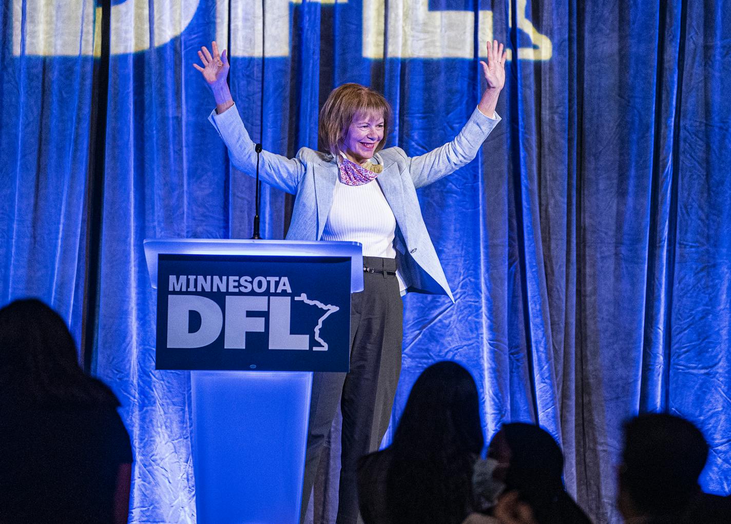 Senator Tina Smith addressed DFL supporters at the Nicollet Island Pavillion.] DFL Party of MN hosts event celebrating the nomination of Joe Biden as the presidential candidate. RICHARD TSONG-TAATARII ¥ richard.tsong-taatarii@startribune.com