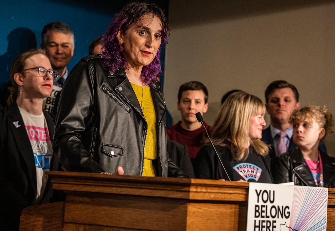 Rep. Leigh Finke is the sponsor of HF146 which comes up for debate in the House in St. Paul, Minn., on Thursday, March 23, 2023. HF146, and called the Trans Refuge Bill comes up for debate at the House of Representatives at Minn. State Capitol. ] RICHARD TSONG-TAATARII • richard.tsong-taatarii @startribune.com