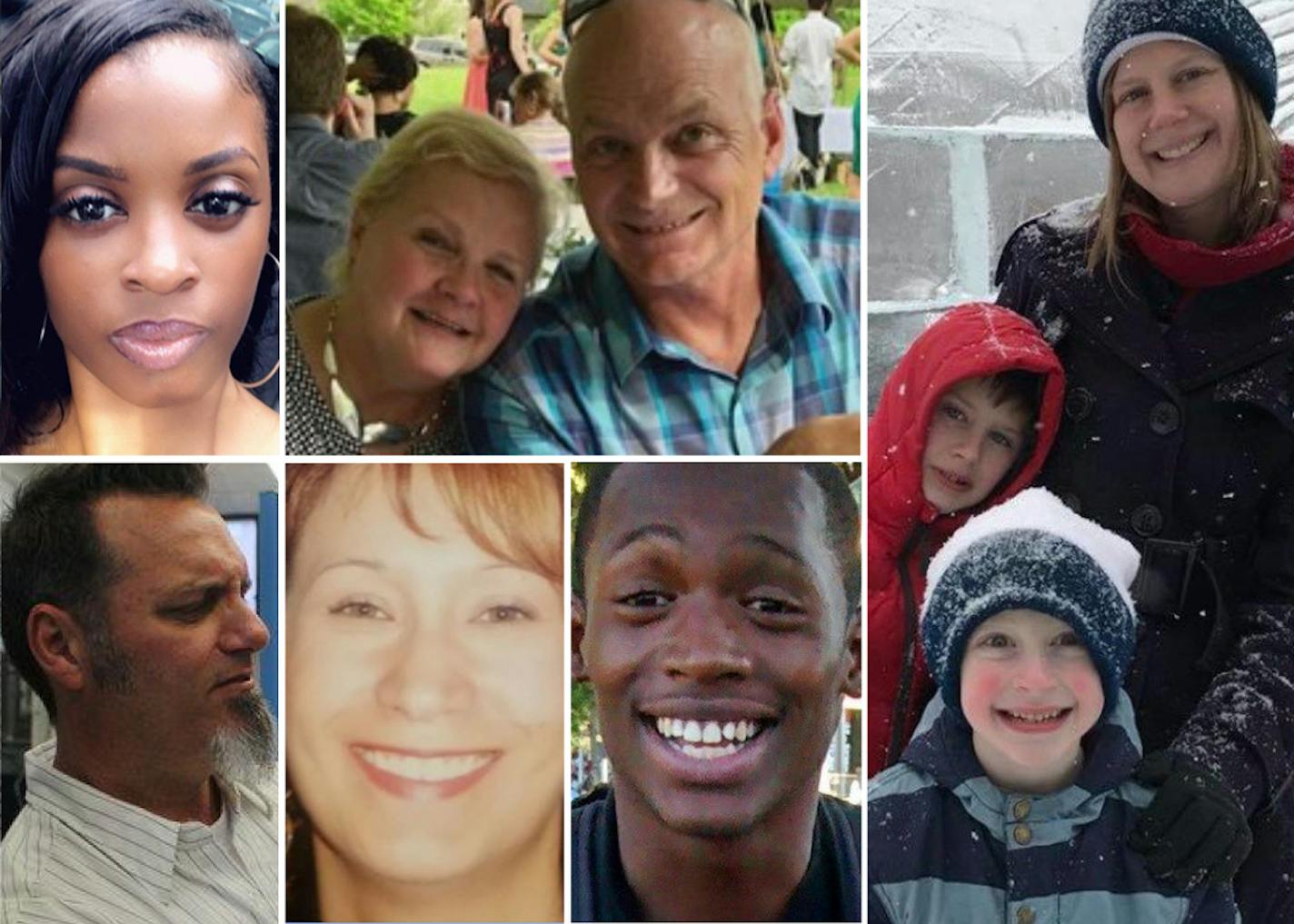 Clockwise from top left: Raven Bianca Gant; Carol and Barry Bennett; Kjersten, William and Nelson Schladetzky; Mark Franklin Jr.; Mary Jo Loons Jansen; Larry Klimek.