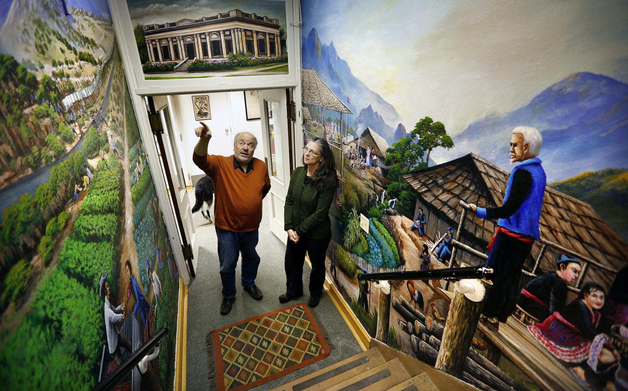 Peter Rachleff, a former Macalester College labor historian, and his wife Beth Cleary, chairwoman of the Macalester&#xed;s theater and dance department, have established the East Side Freedom Library. Here, they stand near a mural of East side immigrant history. ] Built in 1917, St. Paul's old Arlington Hills Library once brought literature and knowledge to an East Side community of Swedish and Italian immigrants. Reborn in 2014 as the East Side Freedom Library, this venerable old building with