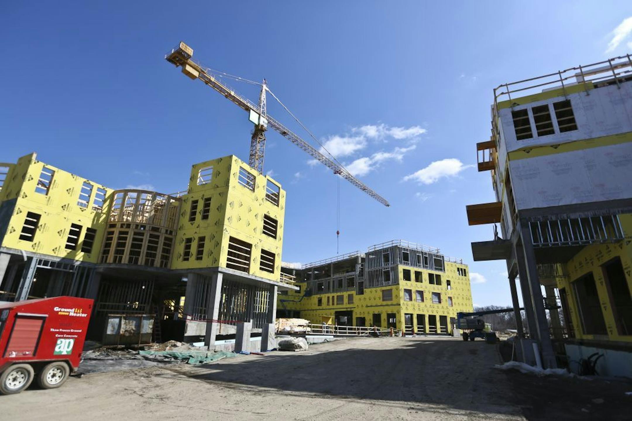 Construction of The Promenade of Wayzata, a mixed-use senior/condo ad retail complex, continued on Tuesday, April 2, 2013 in Wayzata, Minn. The complex takes up a large block of downtown Wayzata.
