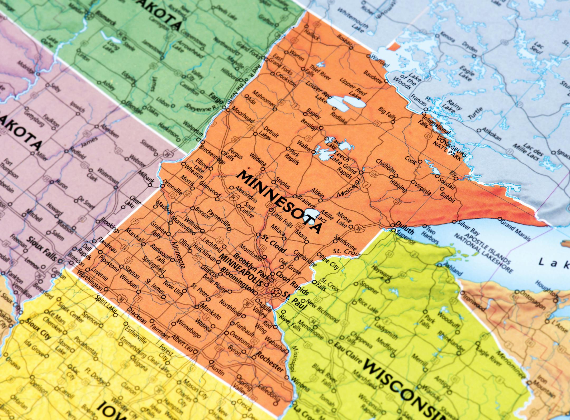 Map of Minnesota State. Selective focus.