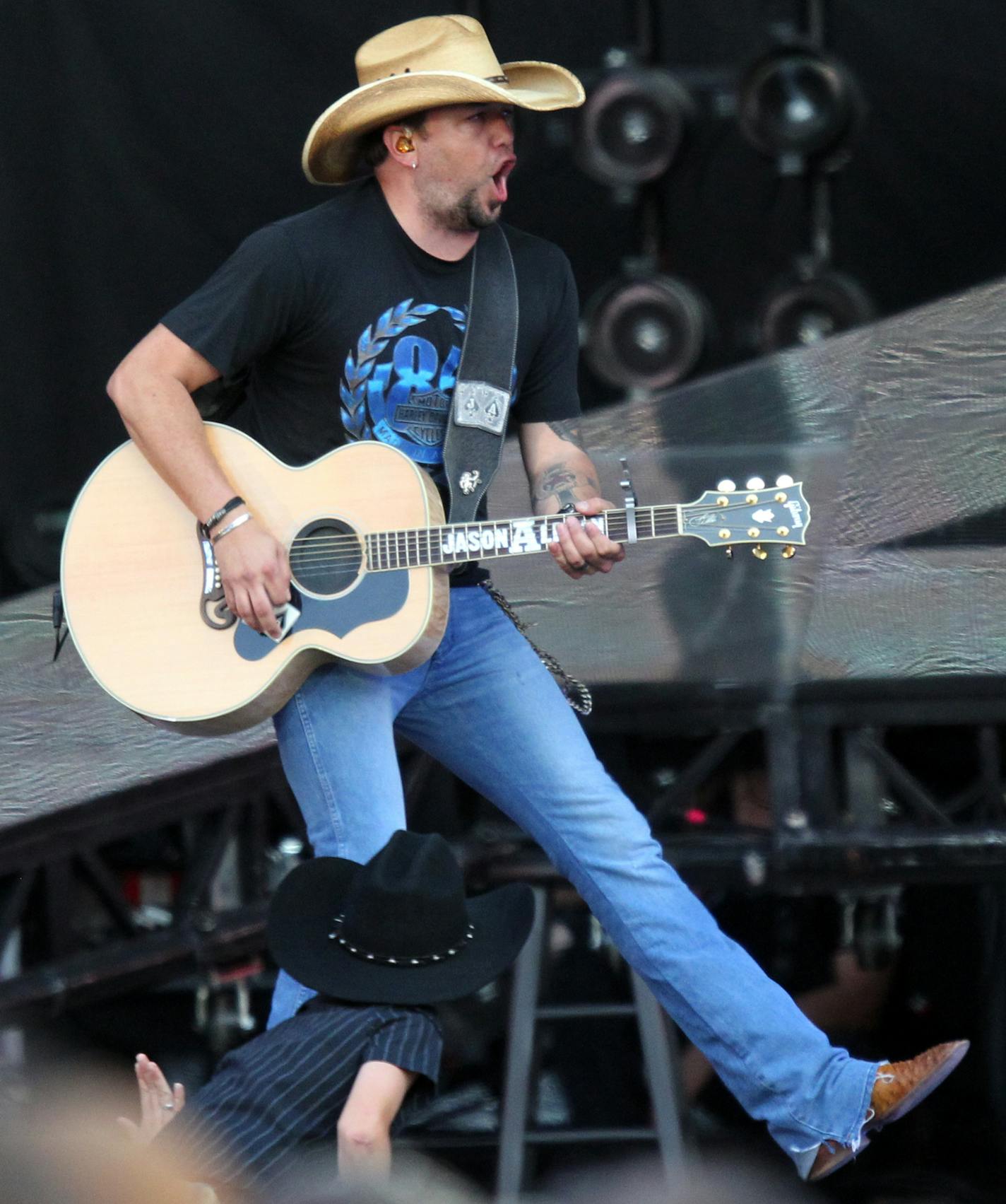 Jason Aldean performs during a concert at Levi's Stadium in Santa Clara, Calif., on Saturday, May 2, 2015. Levi's Stadium hosts its first live concert as country music stars Kenny Chesney and Jason Aldean merge their two current tours, "The Big Revival Tour," and "The Burn It Down Tour," to headline the event. (Anda Chu/Bay Area News Group/TNS)