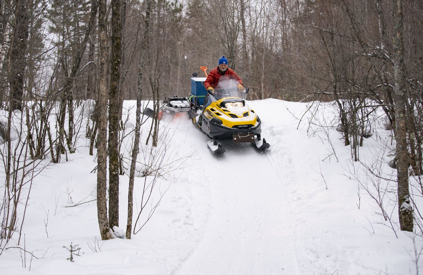 Mark Helmer rode his snow mobile on Friday January 3, 2020 to groom the Korkki Nordic ski trail in Duluth, MN. Seen as the "heart and soul" of the trail, Helmer is the cofounder of the Nordic Center. ]
ALEX KORMANN &#x2022; alex.kormann@startribune.com The Korkki Nordic Center in Duluth, MN is a hidden gem of Nordic ski trails that was previous only open to professional racers before it was opened to the public in 1980. While not being a widely known trail, Korkki has a loyal community of local