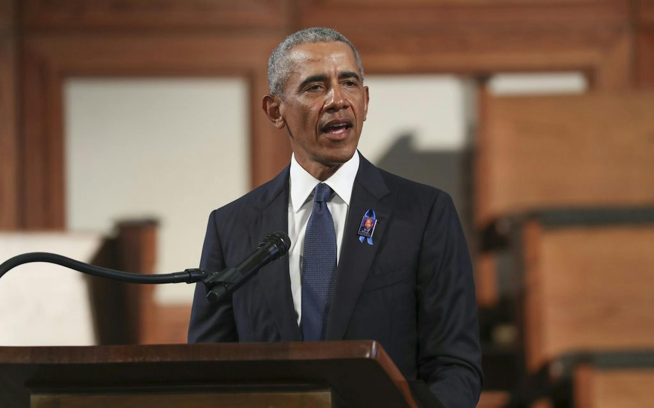 FILE - In this July 30, 2020, file photo, former President Barack Obama, addresses the service during the funeral for the late Rep. John Lewis, D-Ga., at Ebenezer Baptist Church in Atlanta. Obama is returning to Philadelphia for his first in-person 2020 campaign event for Joe Biden.