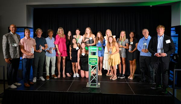 All winners pose for a photo with their trophies after the Star Tribune's All-Metro Sports Awards gala Wednesday, July 27, 2022 at Allianz Field in St