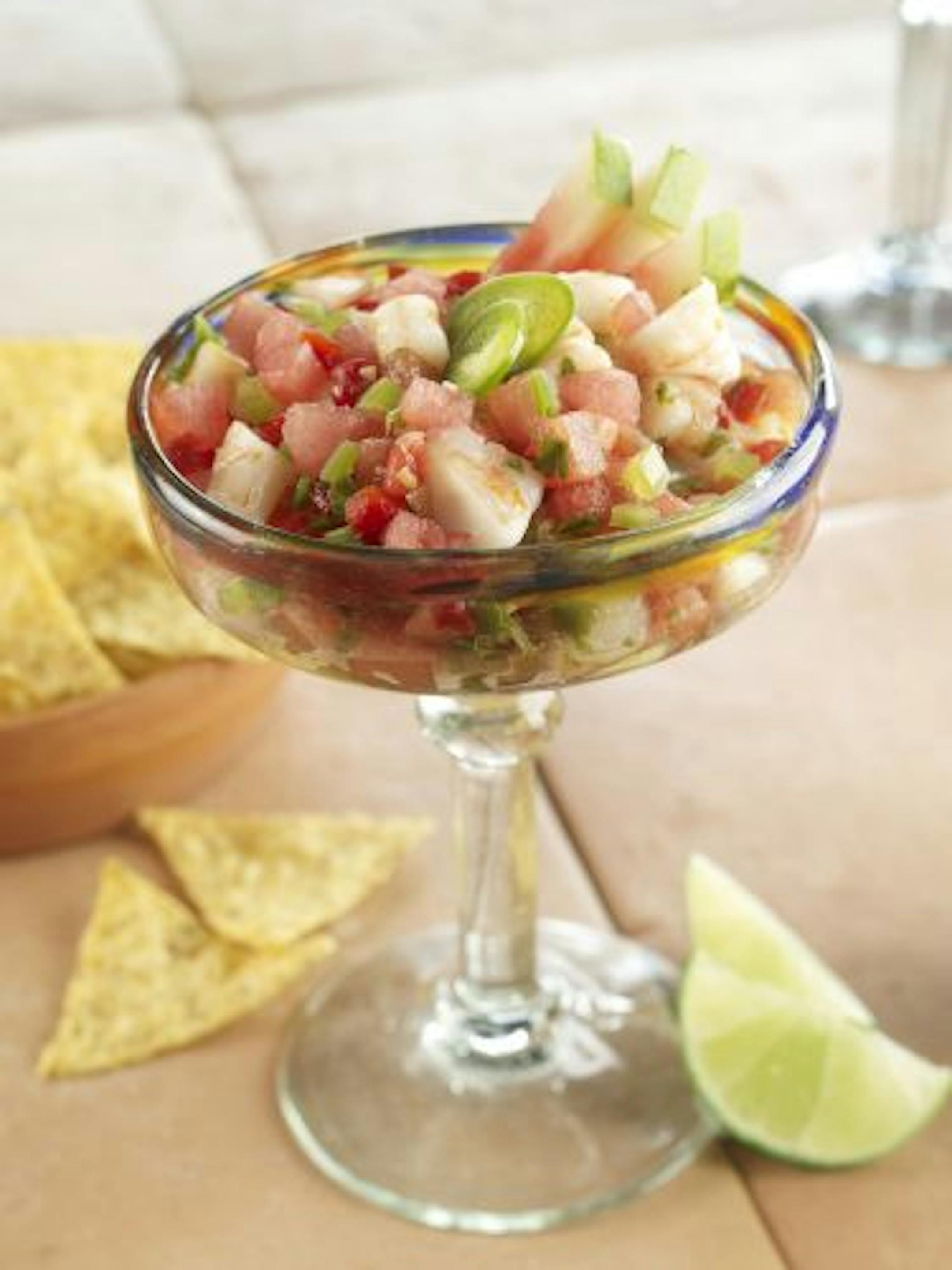 Watermelon, Jalapeno and Shrimp Pico de Gallo.