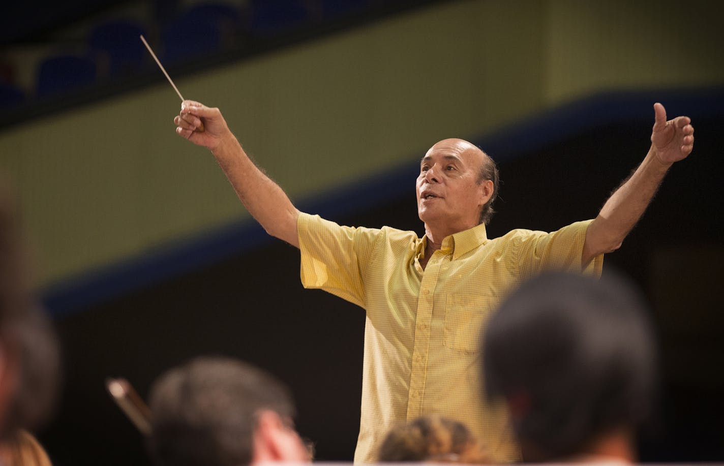 Lopez Gavilan conducts the Orquesta Sinfonica Juvenil del Conservatorio and the Minnesota Orchestra during a side-by-side rehearsal at Teatro Nacional in Havana, Cuba on Friday, May 15, 2015. ] LEILA NAVIDI leila.navidi@startribune.com /