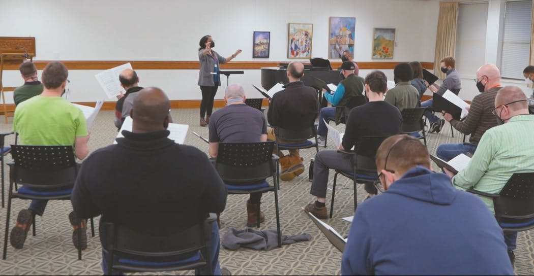 Shekela Wanyama conducted a choral rehearsal for “Seven Last Words of the Unarmed.” (Provided by Minnesota Orchestra)