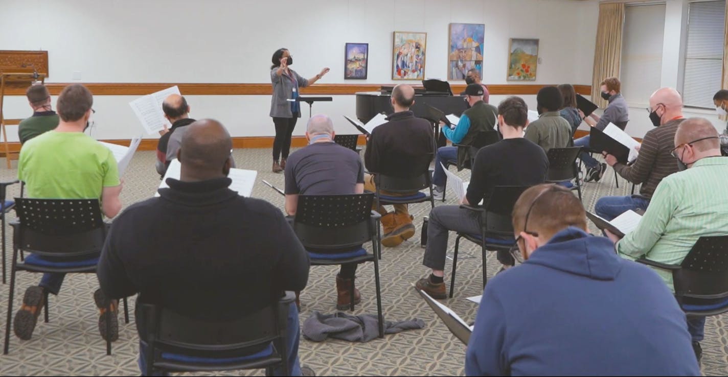 Shekela Wanyama conducted a choral rehearsal for "Seven Last Words of the Unarmed." (Provided by Minnesota Orchestra)