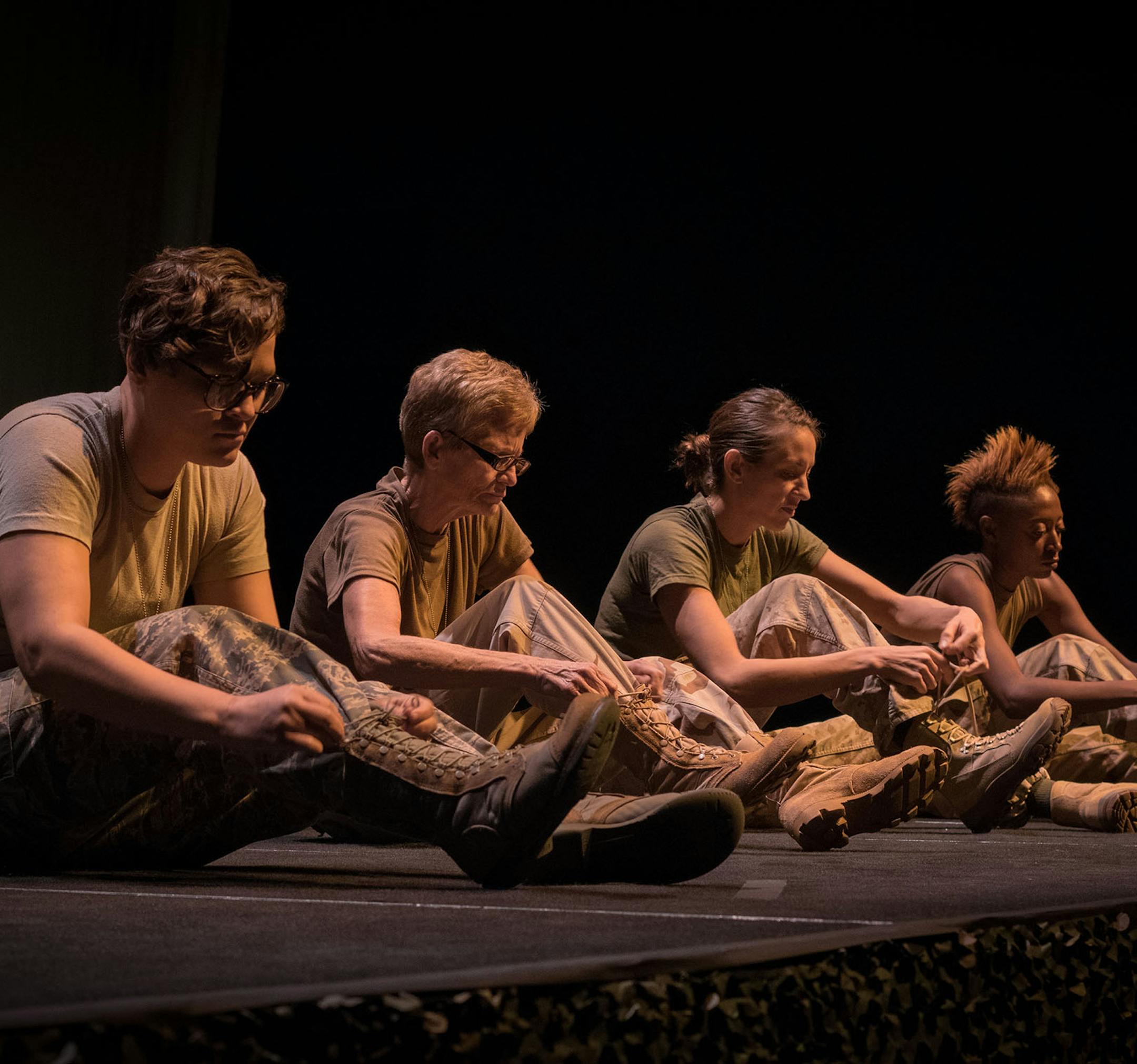 Racheal Robinson, Gretchen G. Evans, Jenn Calaway and Tabitha Nichols in The Telling Projectís production of "She Went to War," playing March 17 ñ April 2, 2017 in the Guthrieís Dowling Studio. "She Went to War" is part of the theaterís Level Nine Series. Photo: Dragons Eye