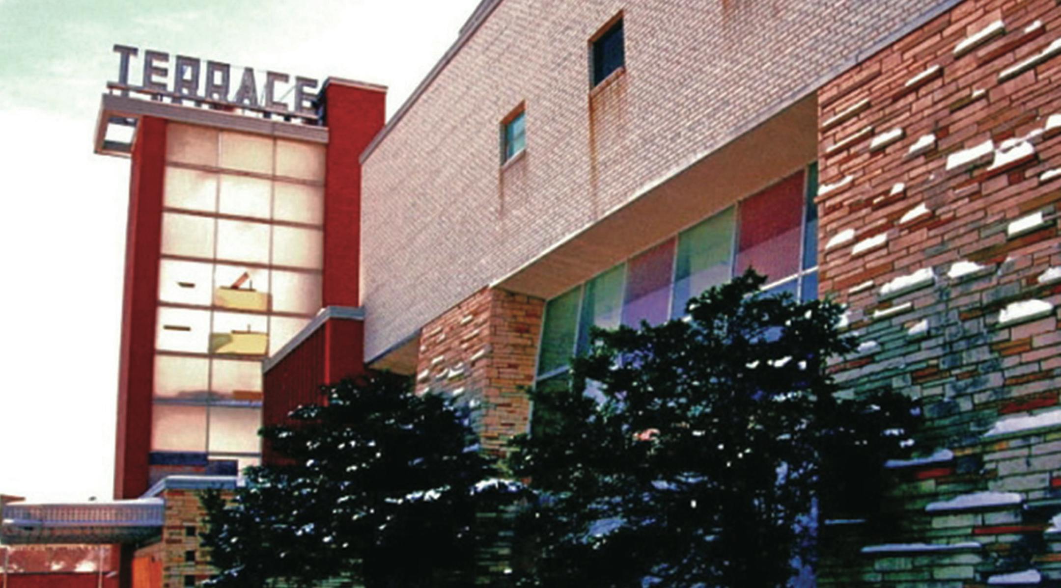Star Tribune file photo 1951 File photo of the 1951 Terrace Theater in Robbinsdale, which features modern lines, brick columns, slanted lobby windows and a glassy tower. ORG XMIT: MIN1606271010590049