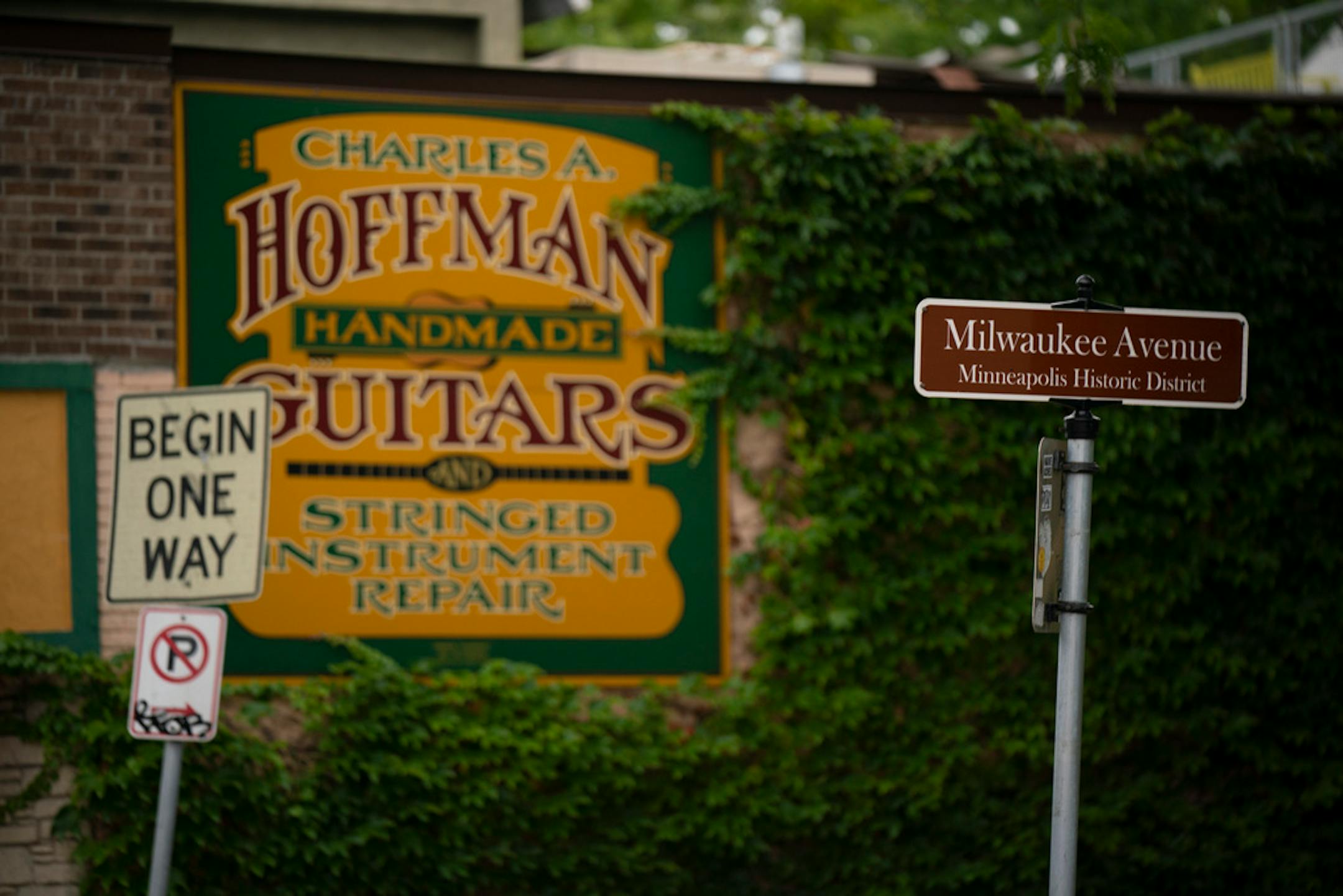 A sign points out the historic status of Milwaukee Avenue in Minneapolis.
