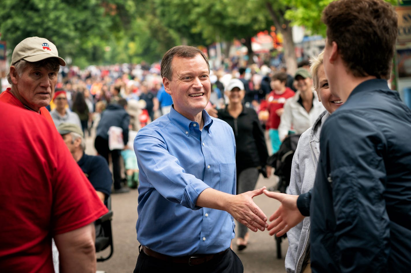 Jeff Johnson, Republican candidate for governor greeted fairgoers outside his booth at the Minnesota State Fair. ] GLEN STUBBE ï glen.stubbe@startribune.com Tuesday, August 28, 2018 Jeff Johnson, Republican candidate for governor at the Minnesota State Fair.