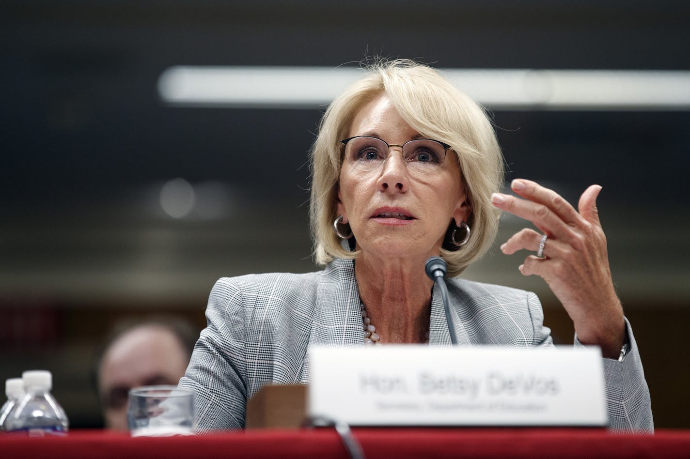 FILE -- Education Secretary Betsy DeVos testifies on Capitol Hill on June 5, 2018. The Education Department is considering whether to allow states to use federal funding to purchase guns for educators, according to multiple people with knowledge of the plan. (Tom Brenner/The New York Times)