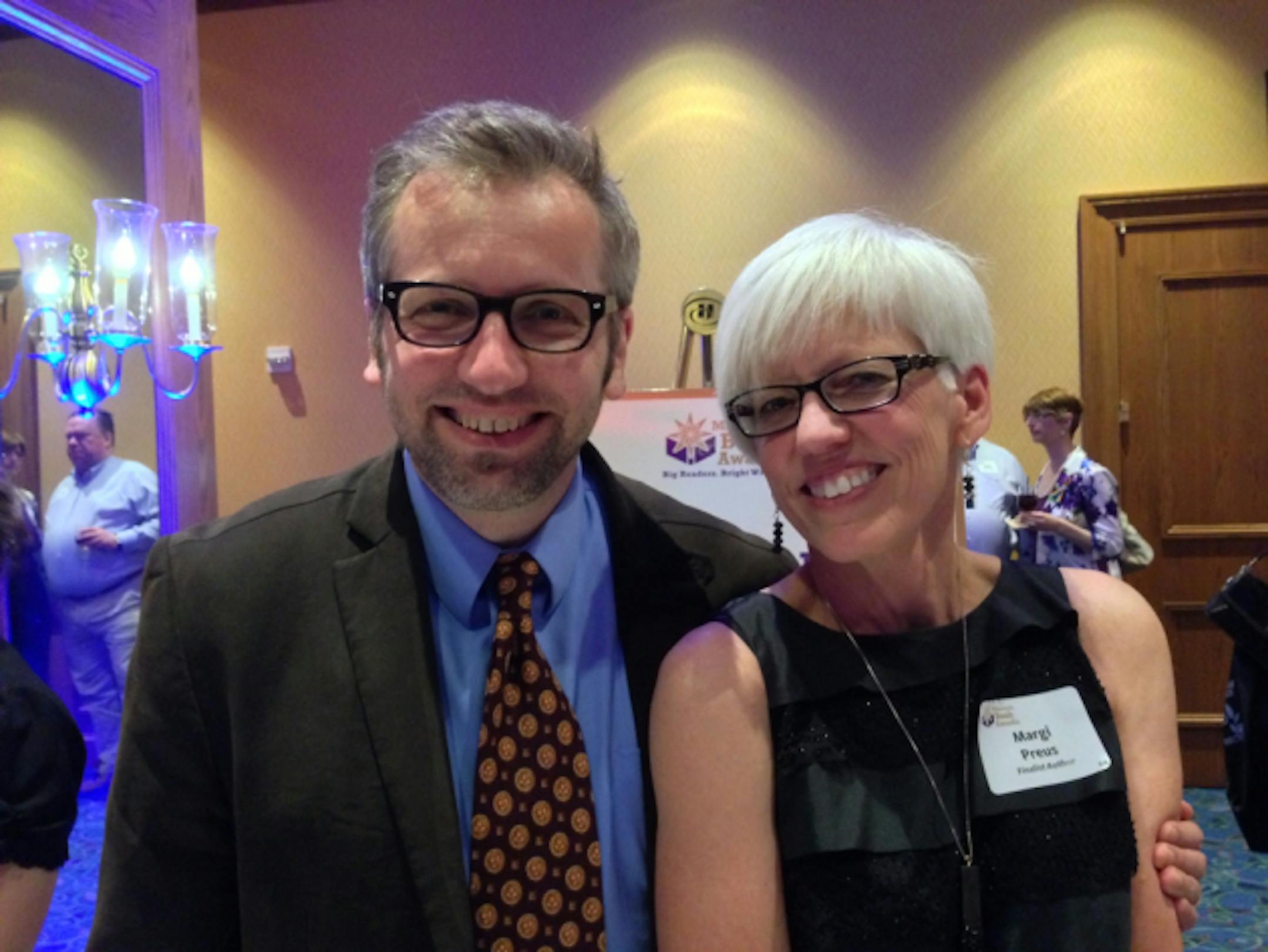 Geoff Herbach, with finalist Margi Preus.