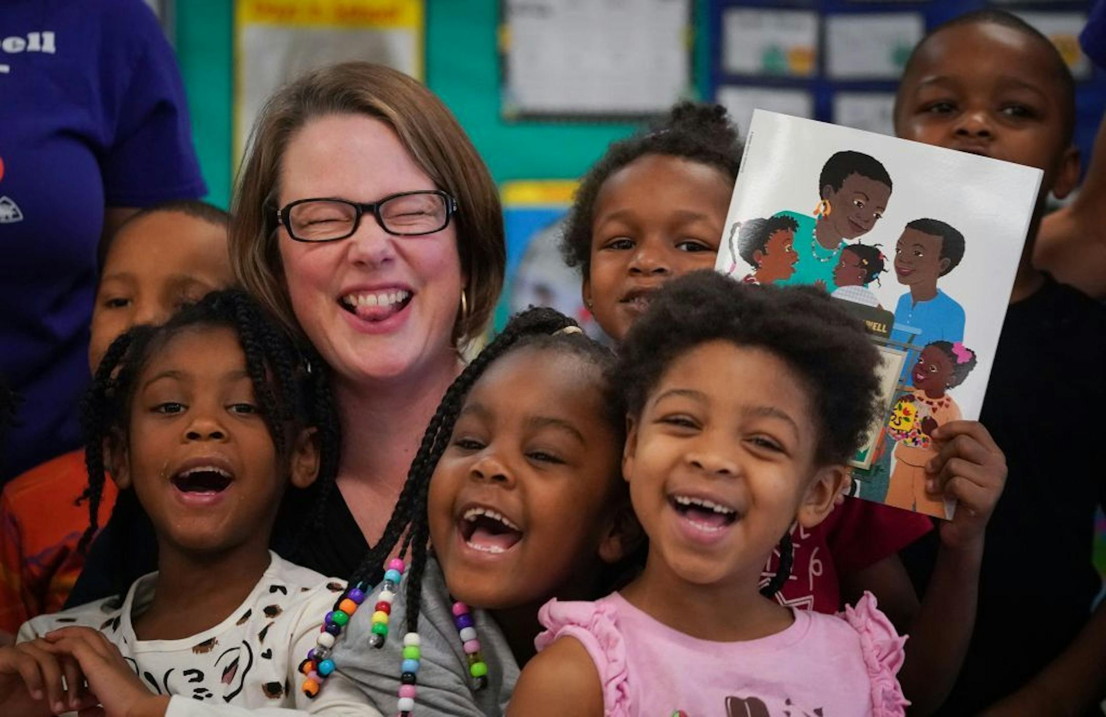 State Demographer Susan Brower spoke to a kindergarten class at Bethune Elementary School in Minneapolis on Dec. 20. Census takers, hired from the communities where they'll be door knocking, have until Sept. 30. That's a month and a half to persuade their neighbors fill out a five-minute form that could determine whether Minnesota loses a seat in Congress.