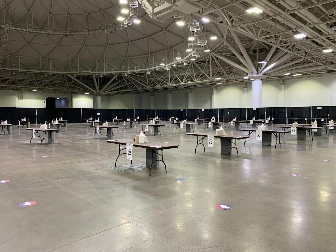 Minnesota's free statewide COVID-19 testing program whisks people through testing centers like this one in the downtown Minneapolis Convention Center.