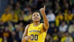 Michigan forward Naz Hillmon waits on the play during the second half of an NCAA college basketball game, Sunday, Jan. 5, 2020, in Ann Arbor, Mich. (A