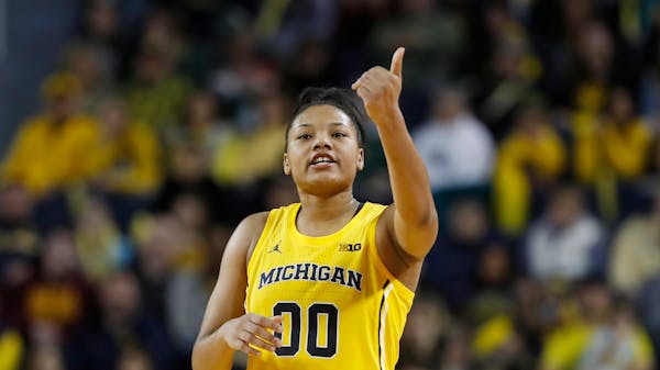 Michigan forward Naz Hillmon waits on the play during the second half of an NCAA college basketball game, Sunday, Jan. 5, 2020, in Ann Arbor, Mich. (A
