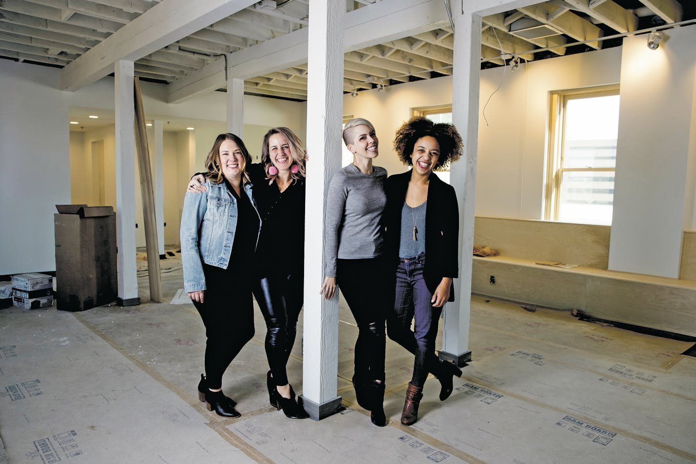 Co-founders Liz Giel, Erinn Farrell, Bethany Iverson and Alex West Steinman in the North Loop office that will house the Coven, their co-working space and community designed for women.