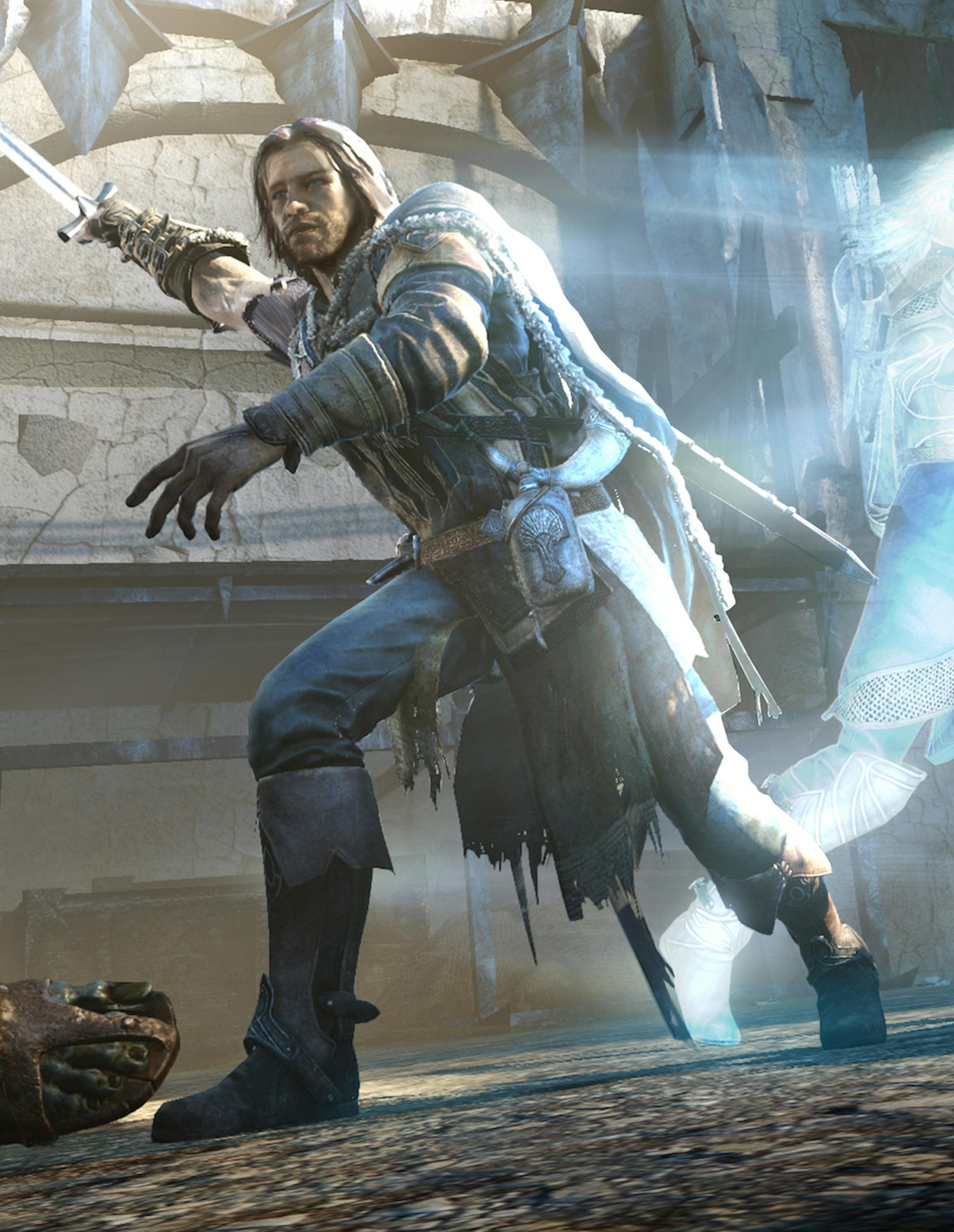 This image released by Warner Bros. Entertainment shows a ranger named Talion and his ghostly companion invading an orc fortress in a scene from video game "Middle-earth: Shadow of Mordor." (AP Photo/Warner Bros. Entertainment)