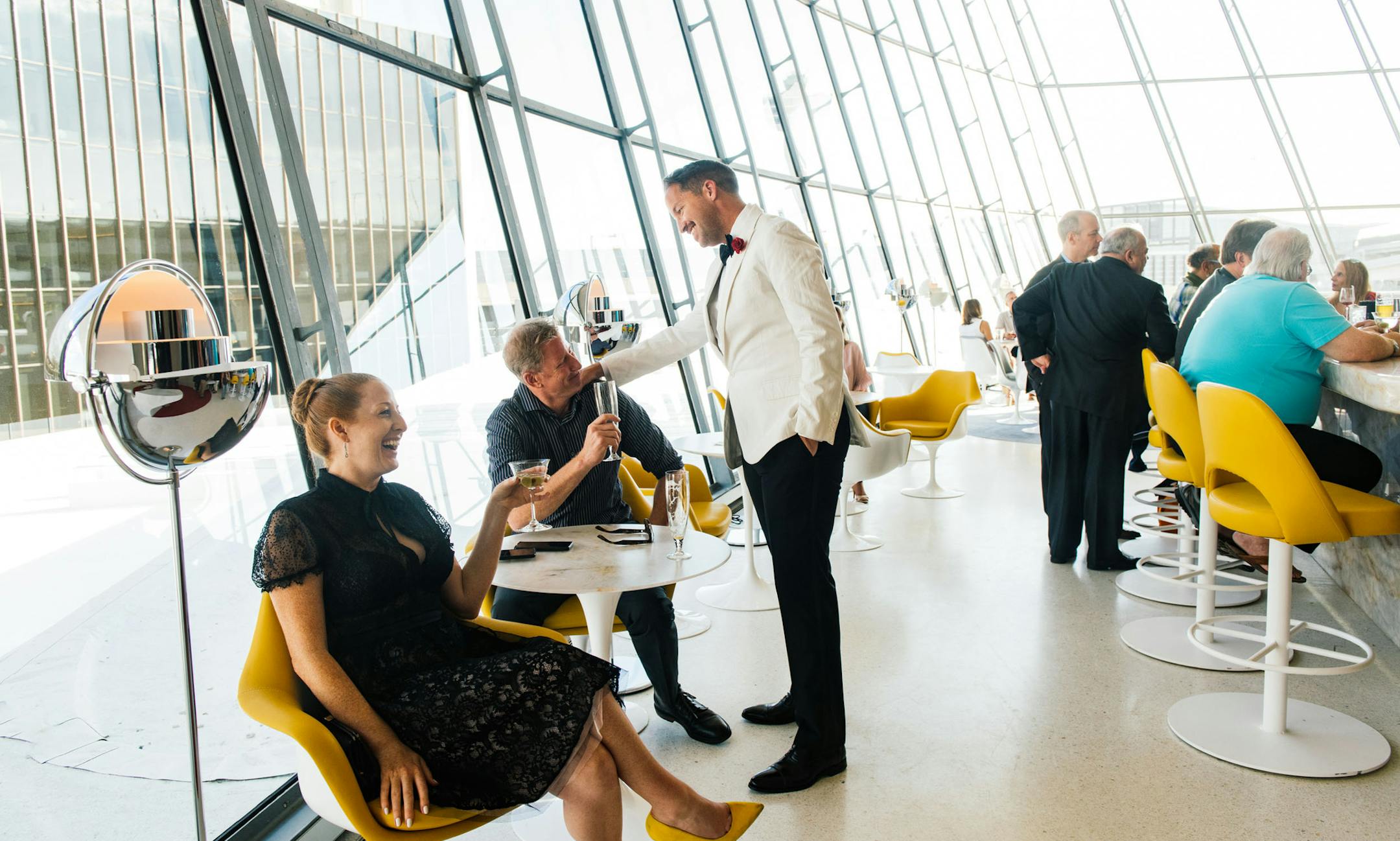 Cocktails in the Lisbon Lounge at the TWA Hotel at John F. Kennedy International Airport in New York. MUST CREDIT: Bloomberg photo by Gabriela Herman.