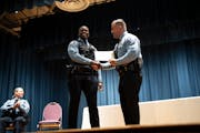 Officer Thomas Davis was awarded a Lifesaving Award by Chief Brian O'Hara for saving a man's life who had been shot 11 times during the Minneapolis Po
