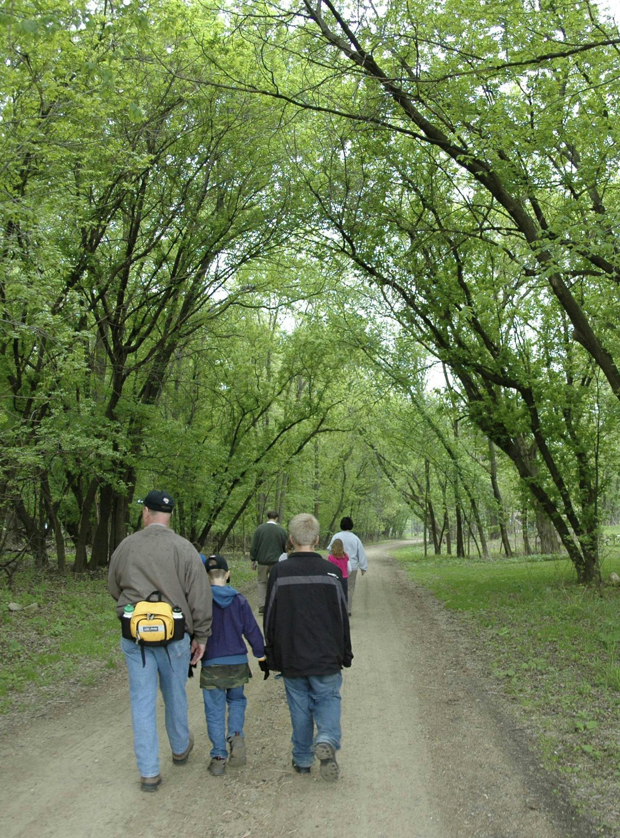 Photo by Minnesota DNR. Hiking at Fort Snelling State Park.