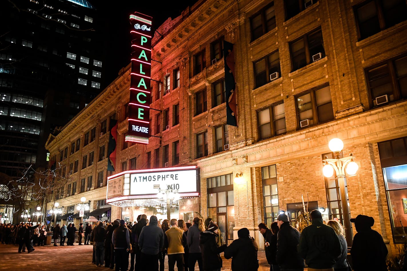 Hundreds of fans waited outside of The Palace Theatre in St. Paul to see Atmosphere Friday night, the first show at the newly renovated and reopened theater. ] AARON LAVINSKY &#xef; aaron.lavinsky@startribune.com First show at the newly reopened and renovated Palace Theatre on Friday, March 10, 2017 in St. Paul, Minn.