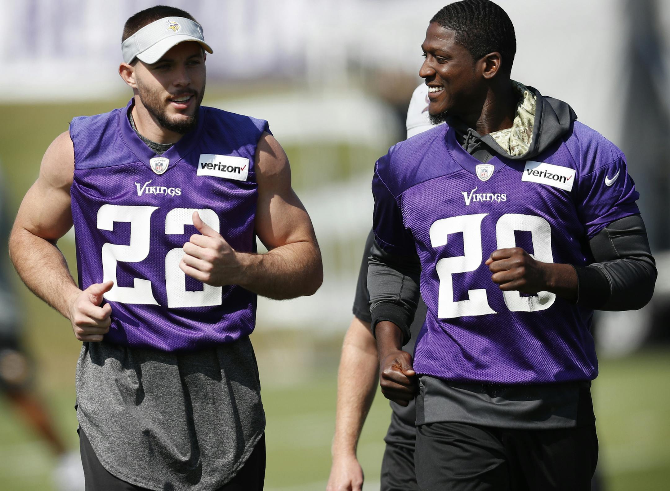 Minnesota Vikings defensive back Harrison Smith (22), and defensive back Xavier Rhodes (29) at Minnesota Vikings training camp at TCO Performance center Saturday July 28, 2018 in Eagan, MN. ] JERRY HOLT ï jerry.holt@startribune.com