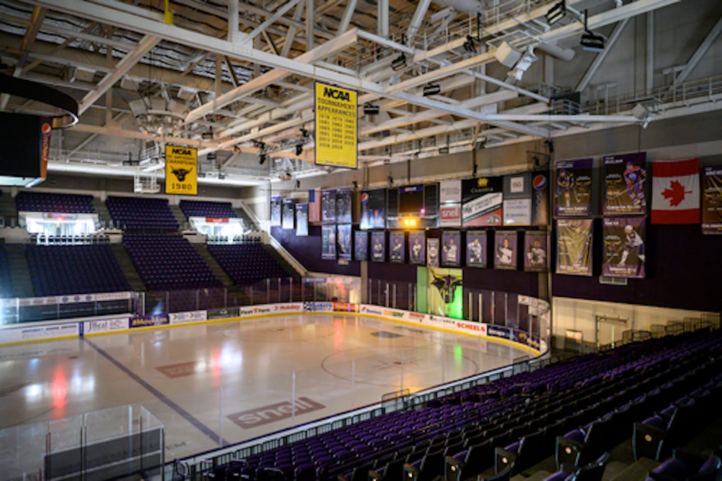 The arena at the Mankato Civic Center was dark after the cancellation of the season due to the coronavirus.