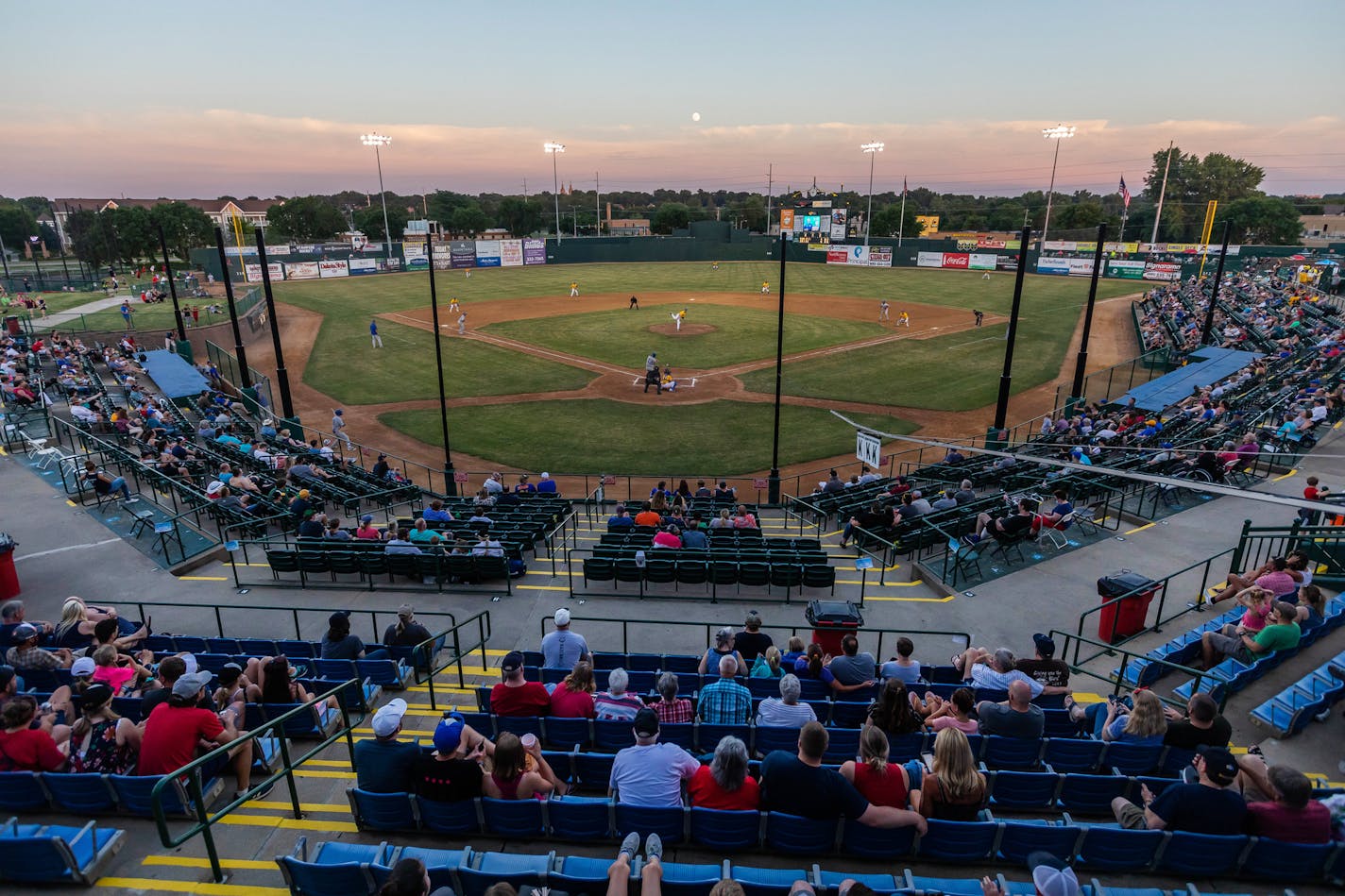 Fans watch as the St. Paul Saints play the Sioux Falls Canaries at the Sioux Falls Stadium on Friday, July 3 in Sioux Falls, S.D.