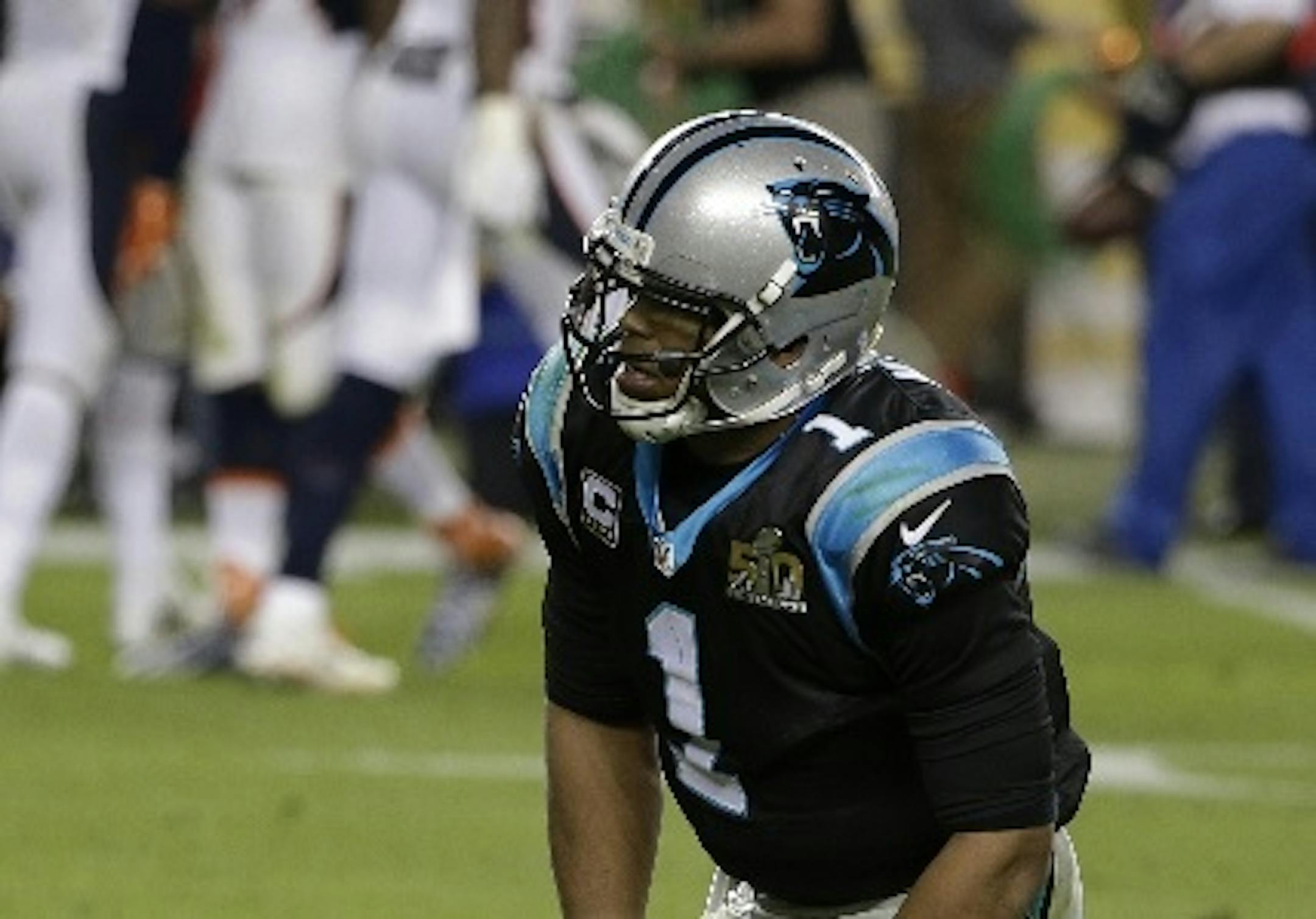 Panthers quarterback Cam Newton reacted after losing a fumble during the second half of Carolina's 24-10 loss to the Denver Broncos in Super Bowl 50 on Sunday.