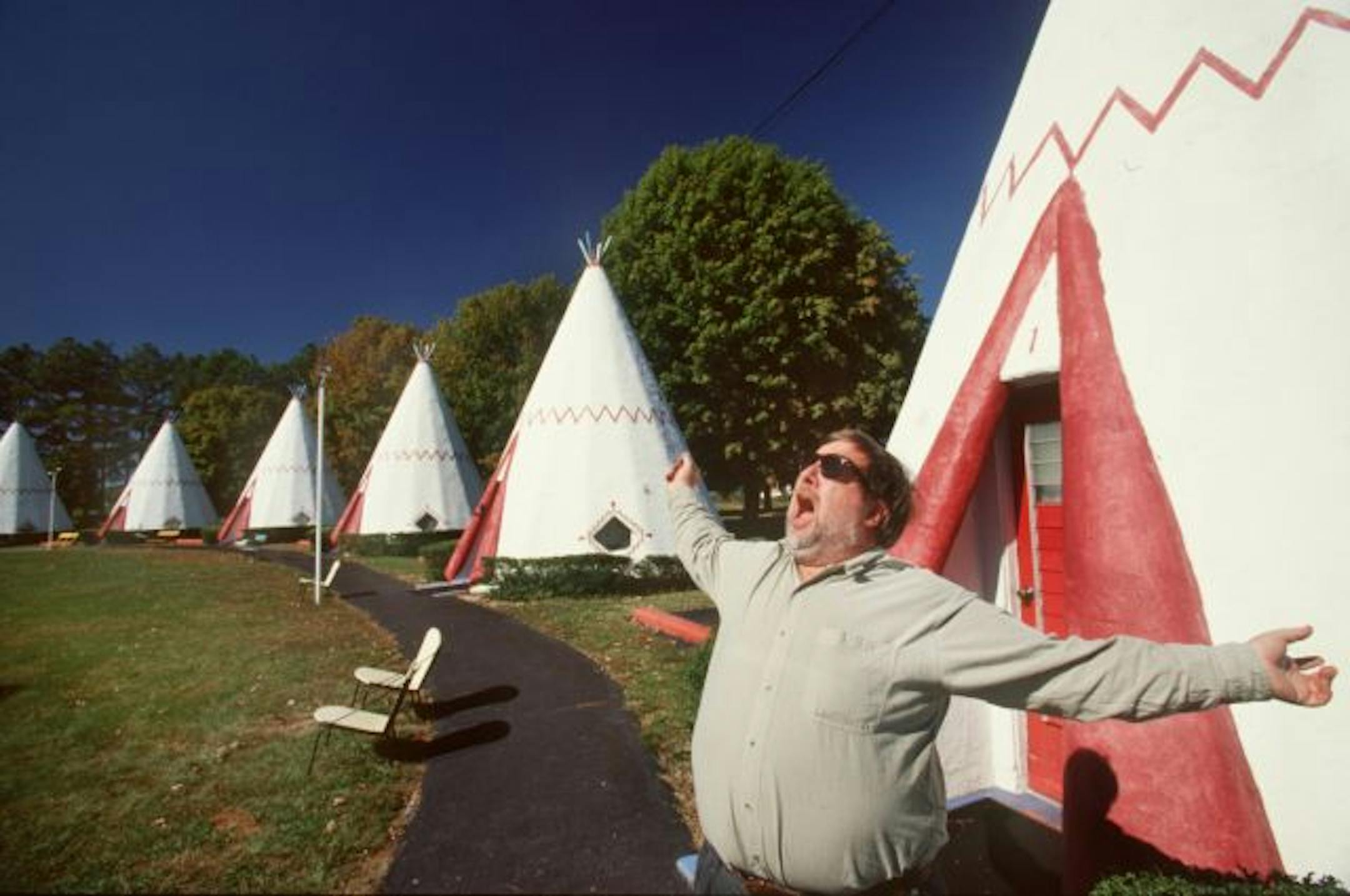 Travel Editor Gary Warner relaxes during a visit to Wigwam Village Motel number 2 in Cave City, Kentucky. Their ad is "Sleep in a Wigwam."