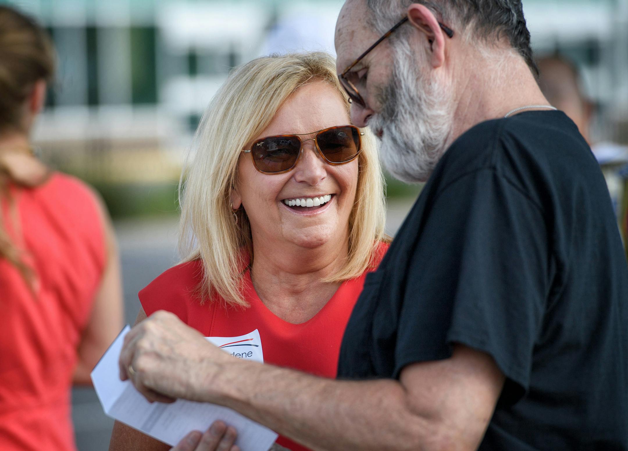 Hours before the polls closed in Minnesota, Republican primary candidate Darlene Miller greeted evening commuters in Apple Valley and encouraged them to vote for her. She is running against three other Republicans for John Kline's seat in the second congressional district. The winner of this primary will run against Democrat Angie Craig. ] GLEN STUBBE * gstubbe@startribune.com Tuesday, August 9, 2016