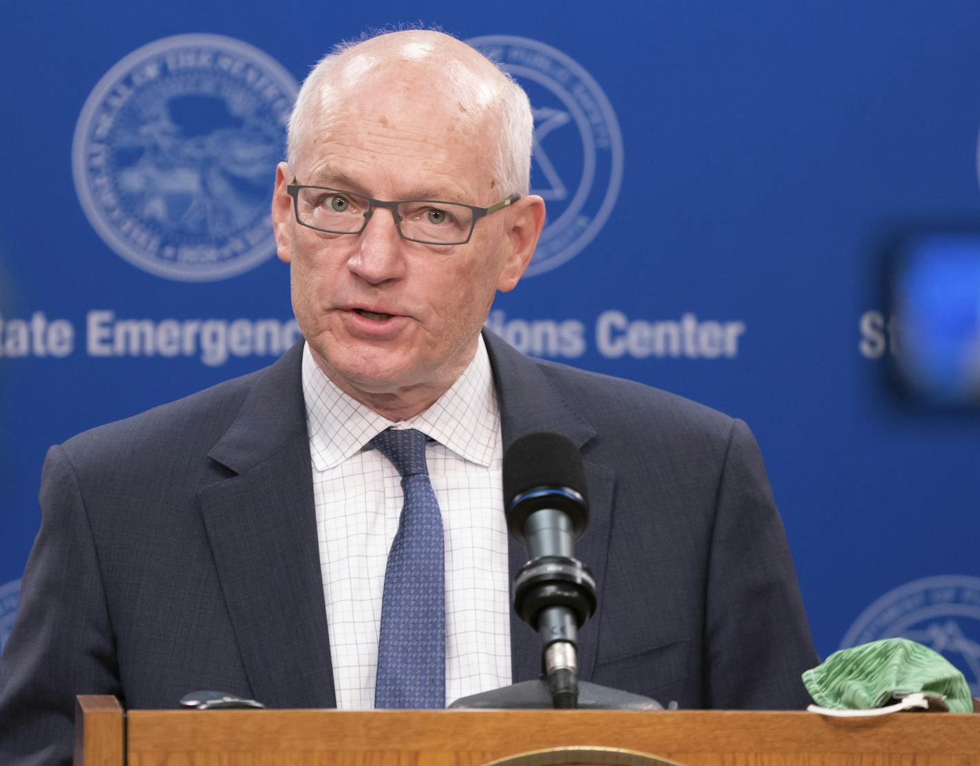 MMB Commissioner Myron Frans speaks during a press conference with Gov. Tim Walz Tuesday, May 5, 2020 with MMB Commissioner Myron Frans to discuss the State of Minnesota's budget projection. The state's budget outlook crumbled from a $1.5 billion surplus to a projected $2.4 billion deficit in just two months, as the COVID-19 pandemic eats up tax revenue and Minnesota leaders accelerate spending to respond. (Glen Stubbe/Star Tribune via AP, Pool)