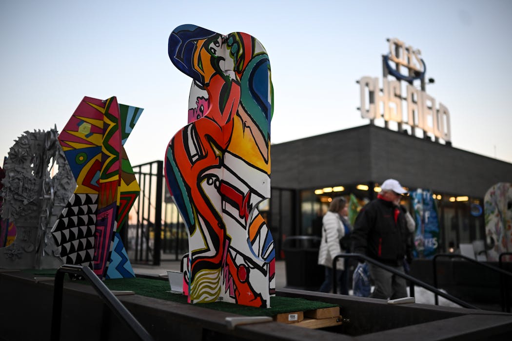 The Saints commissioned St. Paul sculptor Patrick Price to create a temporary sculpture garden, “FAUX BLOOM ’23,” at CHS Field Plaza, with the help of 16 other local artists and art groups.