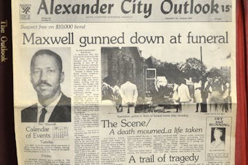 This photograph taken Thursday, Aug. 27, 2015, in Alexander City, Ala., shows the front page of the town newspaper following the slaying of Willie Max